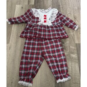 Vintage 90's Cassie Girls 2T Red Plaid Pajama Set Lacy Accents